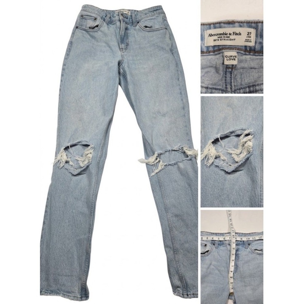 Abercrombie Curve Love Mid Rise 90s Straight Jeans 27 Long Distressed Thrash